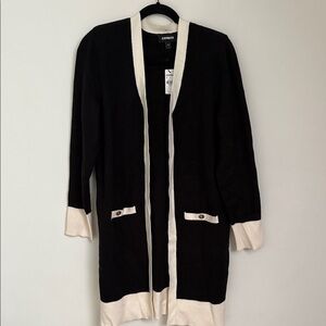 Express Women's Black and Cream Cardigan